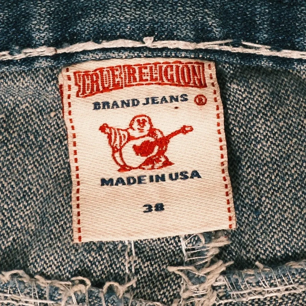 True Religion Ricky Super T Flap Jeans Men's Size 38 Black Denim White Stitch
